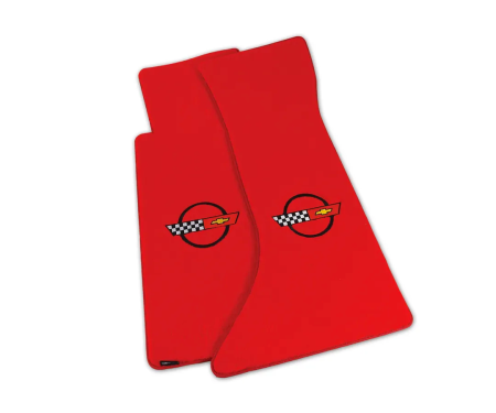 Corvette Mats, Velourtex Red with C4 Black, 1984-1990