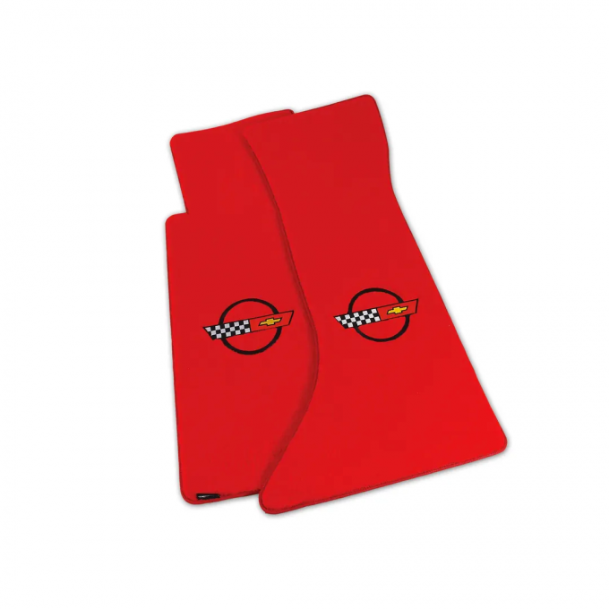 Corvette Mats, Velourtex Red with C4 Black, 1984-1990