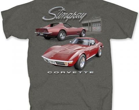 Corvette T-Shirt, Stingray Garage, Charcoal Heather