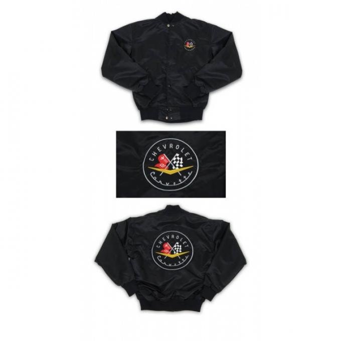 Corvette Satin Jacket, With C1 1956-1957 Logo, Black