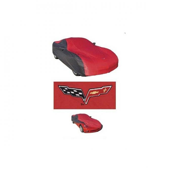 Corvette Car Cover, CoverKing Two-Tone Stormproof™, Coupe, With C6 Logo, Red/Black, 2005-2013