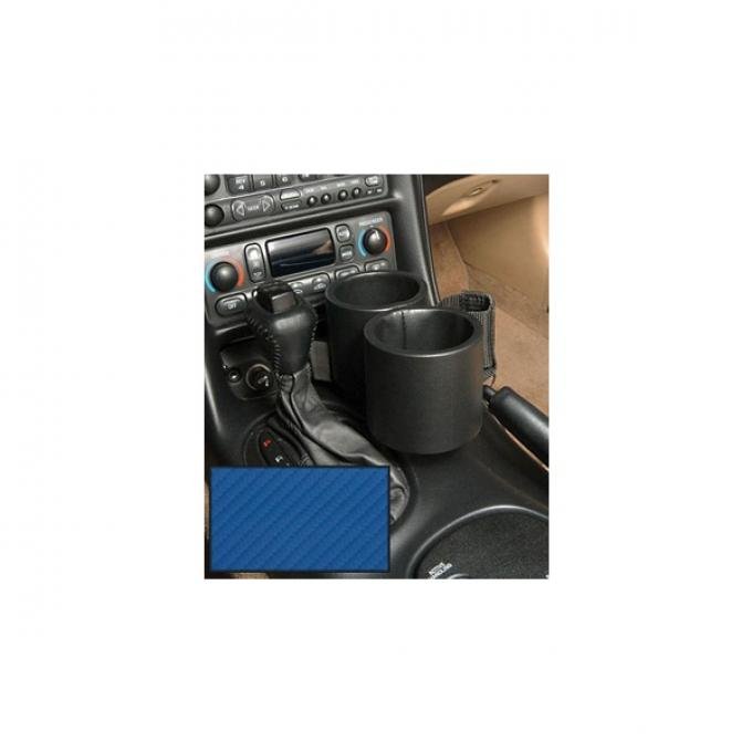 Corvette Two-Drink/Cell Phone Holder, Console, Carbon FiberBlue Vinyl, Plug  & Chug, 1997-2004