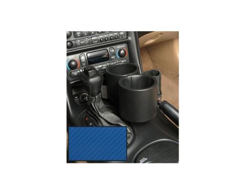 Corvette Two-Drink/Cell Phone Holder, Console, Carbon FiberBlue Vinyl, Plug  & Chug, 1997-2004