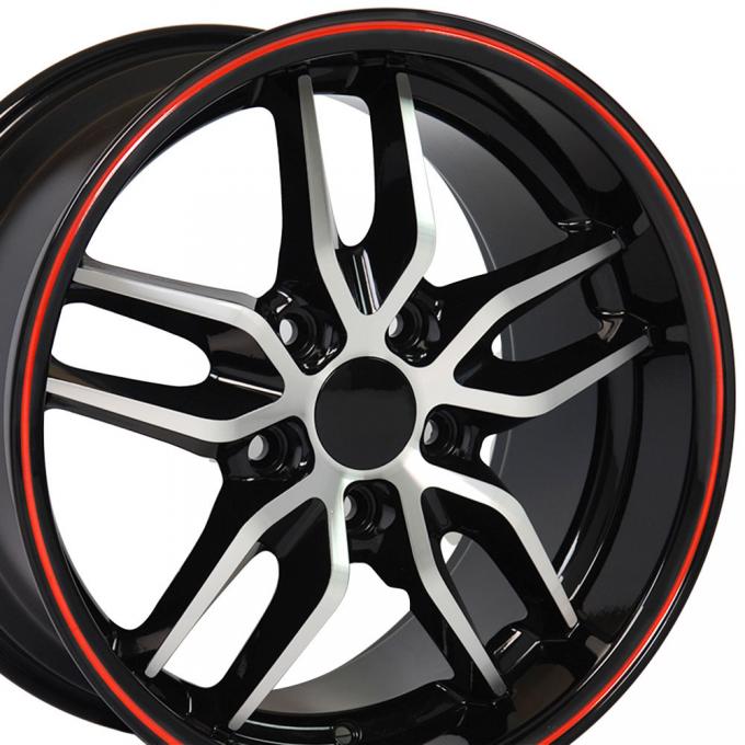 Black Machined Face Red Band Deep Dish Wheel fits Camaro-Firebird (Stingray style) 17x9.5