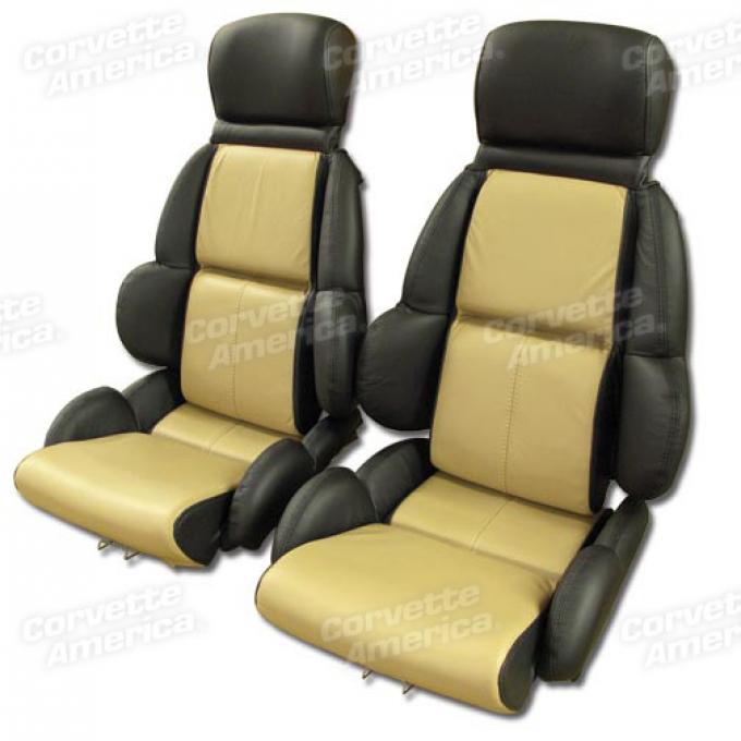 CA 1989-1992 Chevrolet Corvette Mounted Leather Seat Covers Black / Beige 2 Tone Standard 45084