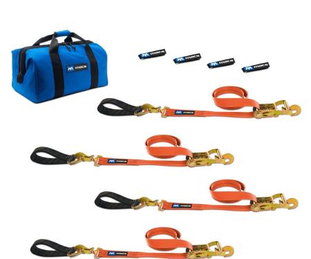 Race Ramps Two 6 & Two 8 Ultra Pack Tie-Down Straps with Detachable Axle Straps, Direct Hook Ends & Chain Extensions - Orange 518267