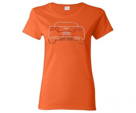 T-Shirt - Womans Orange With C6 Rear View In Rhinestone