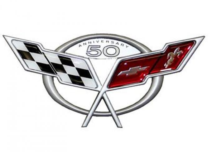 Metal Sign - Corvette C5 50th Anniversary Emblem - 32" X 12' - Photo Steel