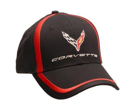 C8 Next Generation Corvette Black with Red Stripe Accent Hat