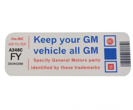 81 Air Cleaner Decal Keep Your GM Car All GM (FY)