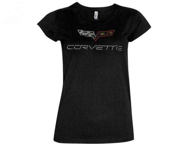 T-Shirt Junior C6 Corvette Rhinestone Emblem Black