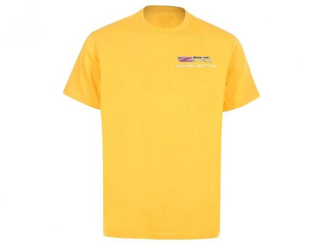 T-Shirt - Yellow With C6 Z06 505hp Embroidered Logo | Motor City Vettes