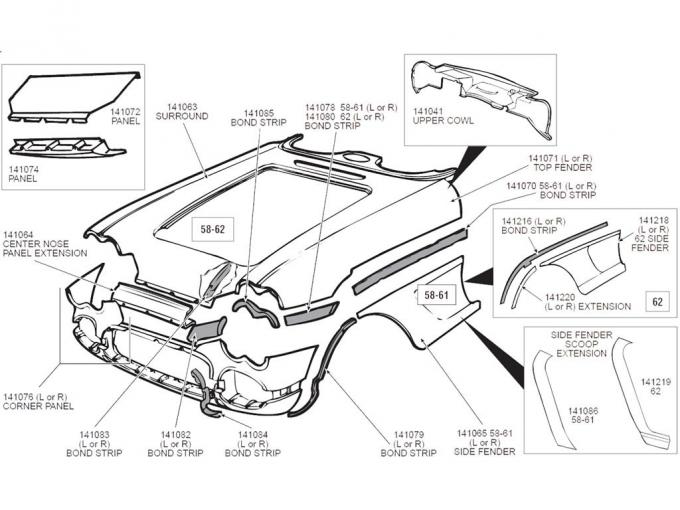 58-62 Fender Top Body Panel - Left Panel Press Moulded