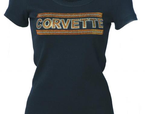 T-Shirt Ladies Corvette Rhinestone Gold