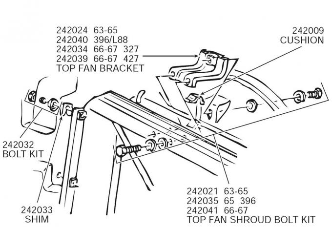 65 Fan Shroud 396 Top Bracket Bolts and Washers