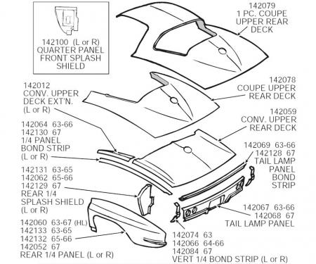 67 Quarter Panel Bonding Strip - Rear Upper Right Black Pm