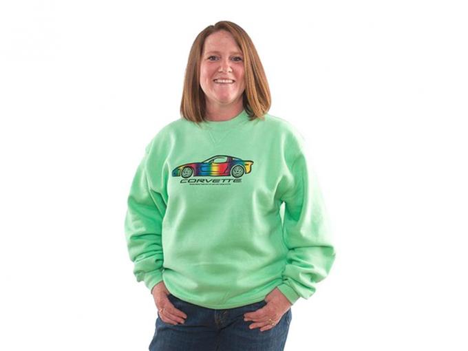 Sweatshirt Green Crew Neck Rainbow Foil Design