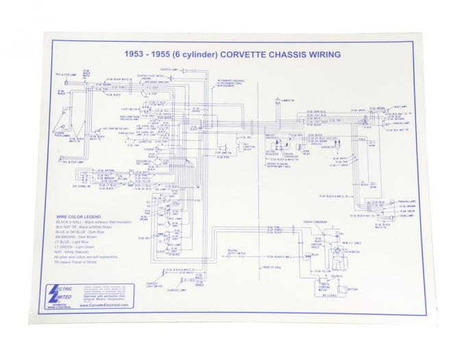 53-55 Wire Diagram - Laminated 17" X 22" Wire Diagram 6 Cylinder