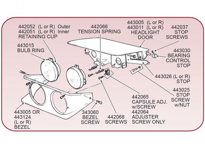 70-82 Headlight Door Stop - Left