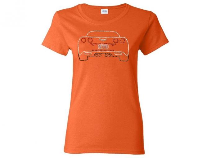 T-Shirt - Womans Orange With C6 Rear View In Rhinestone