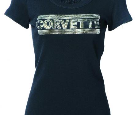 T-Shirt Ladies Corvette Rhinestone Silver