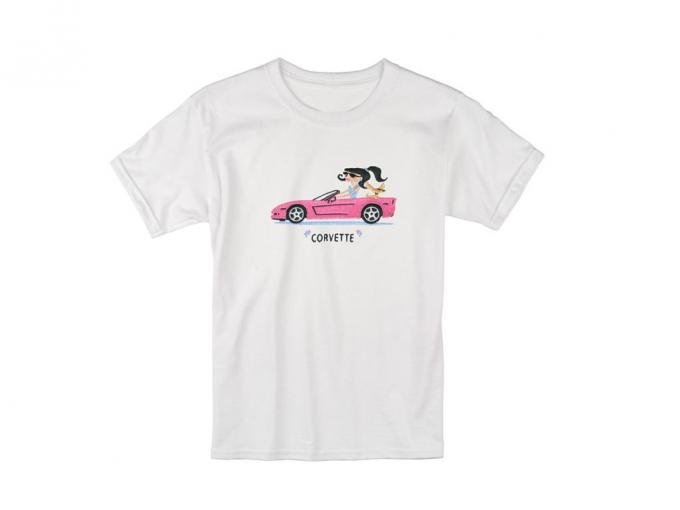 T-Shirt Womens White Short Sleeve With Pink Corvette