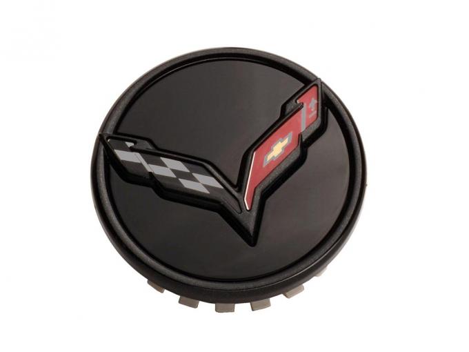 14-19 Black Wheel Center Cap with Black Trim C7 Emblem - Factory