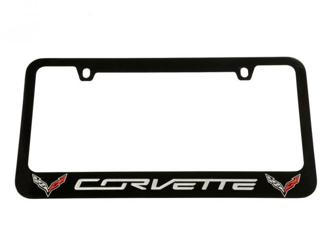 14-19 License Plate Frame / Bezel - C7 Logo Black