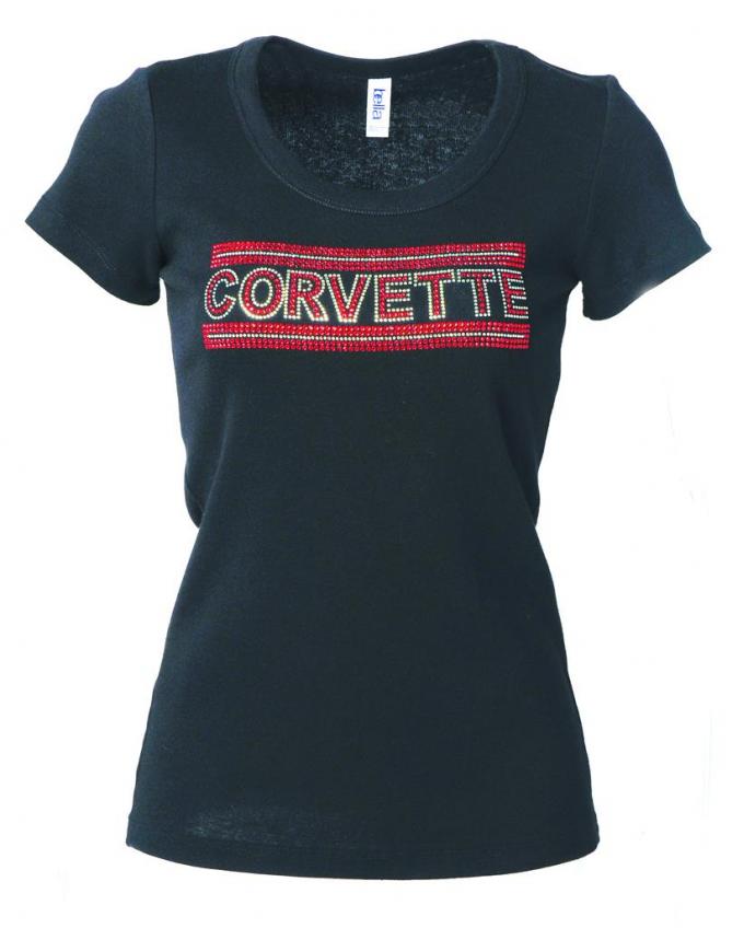 T-Shirt Ladies Corvette Rhinestone Red