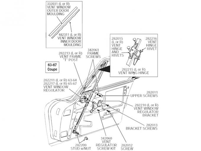 63-67 Coupe Vent Window Regulator Bracket - Right