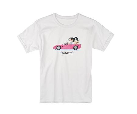 T-Shirt Womens White Short Sleeve With Pink Corvette