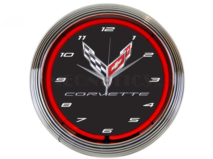 C8 Flag / Logo Chrome Ring Neon Clock