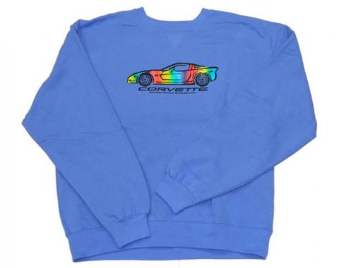 Blue Crew Neck Rainbow Foil Design Sweatshirt