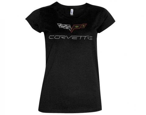 T-Shirt Junior C6 Corvette Rhinestone Emblem Black