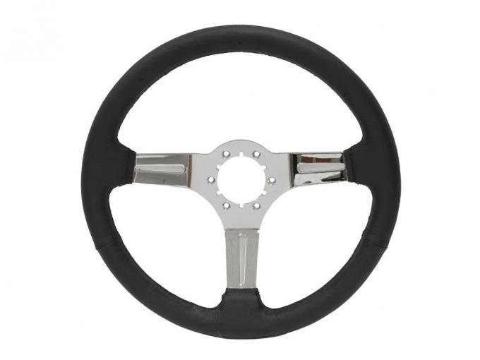 1969-1982 Steering Wheel - Black Leather / Polished Split Spoke - With T And T