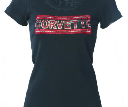 T-Shirt Ladies Corvette Rhinestone Red