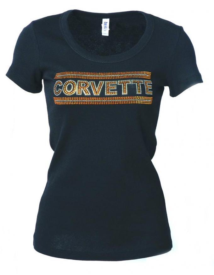 T-Shirt Ladies Corvette Rhinestone Gold