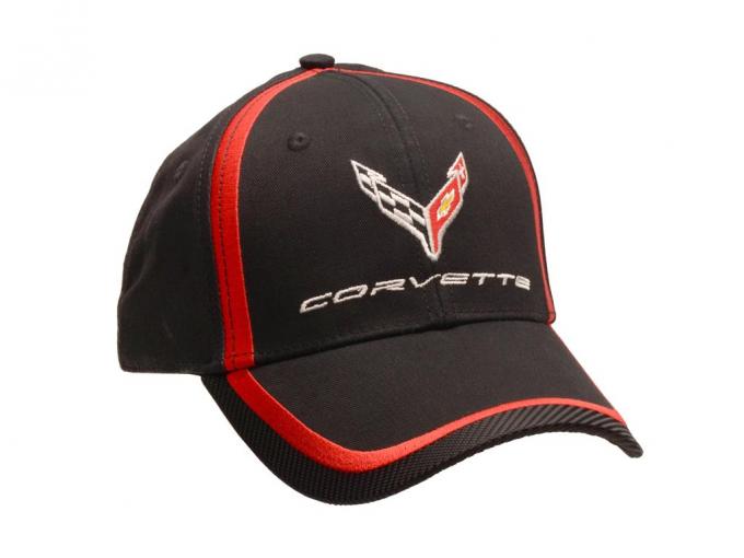 C8 Next Generation Corvette Black with Red Stripe Accent Hat