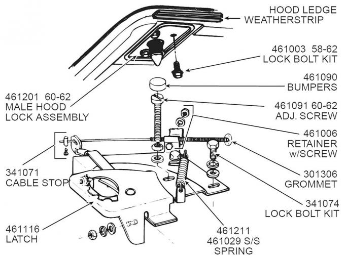 59-62 Hood Lock / Latch - Female Assembly - 1959 Late