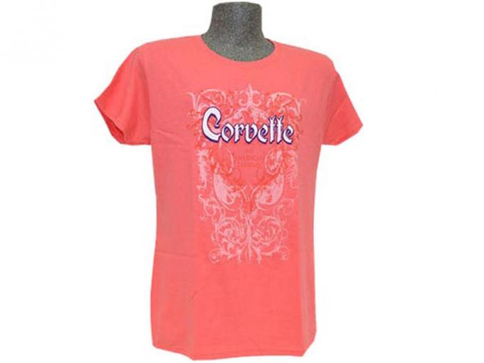 T-Shirt - Womans Corvette American Legend - Coral