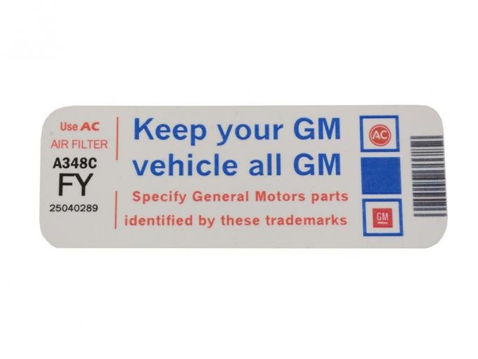 81 Air Cleaner Decal Keep Your GM Car All GM (FY)