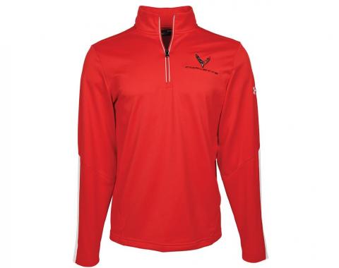 Men's C8 Corvette Under Armour Qualifier Quarter Zip Red Jacket