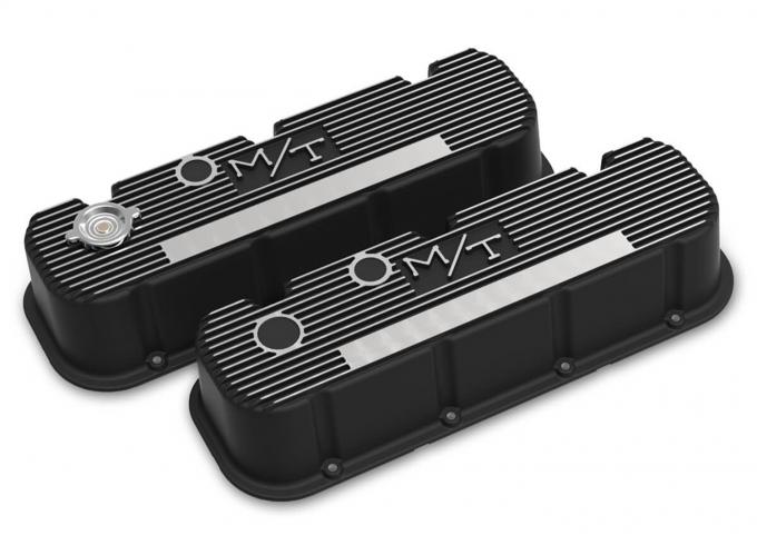 Holley Tall M/T Valve Covers for Big Block Chevy Engines, Satin Black Finish with Machined Fins/Logo 241-152