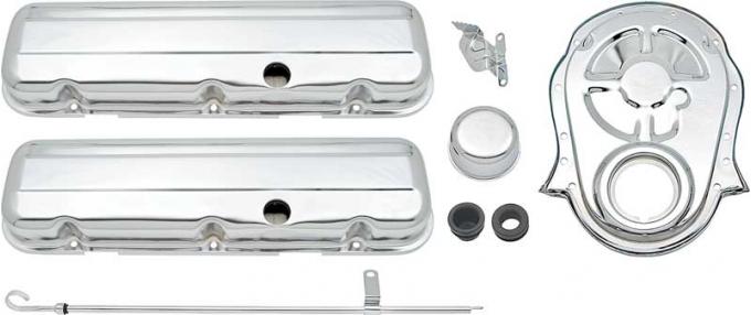 OER Chevrolet Engine Dress Up Set, Big Block, Low Profile Valve Covers, Timing Cover, Chrome T3047