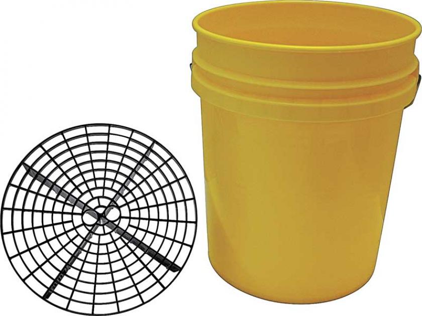 All Makes All Models Parts, K89742, Grit Guard Deluxe Wash System 3.5  Gallon Black Pail with Yellow Lid - Dolly and Seat Cushion