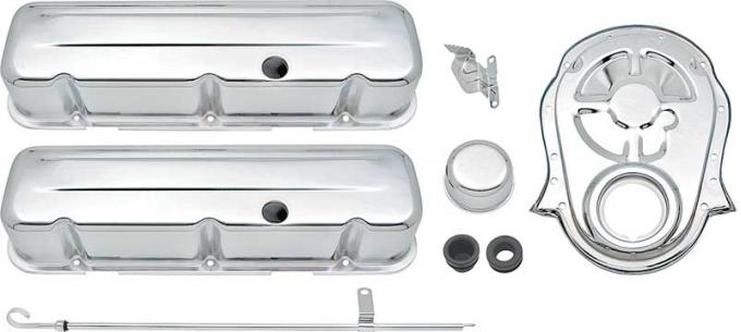 OER Chevrolet Engine Dress-Up Set, Big Block, Tall Profile Valve Covers, Timing Cover, Chrome T3046