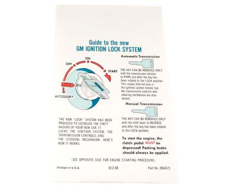 Corvette Instructions, Start & Interlock, 1969