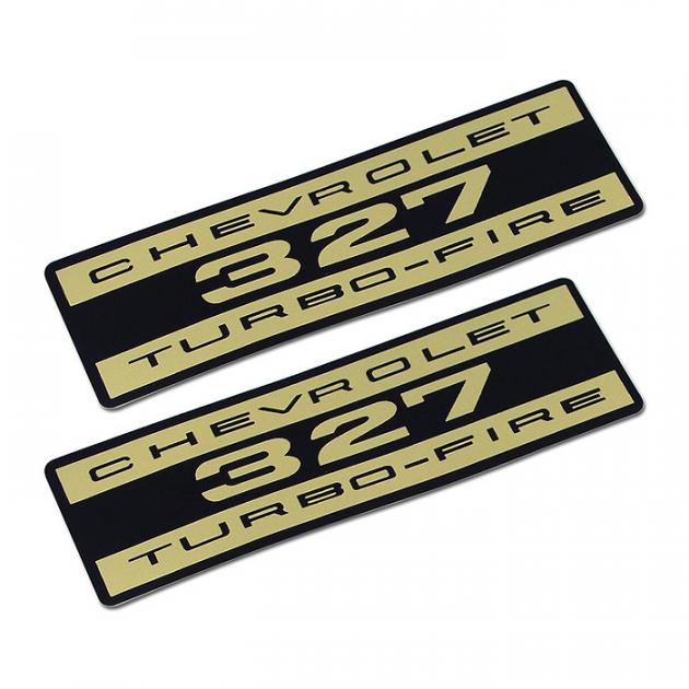 CHEVROLET 327 TURBO-FIRE VALVE COVER DECAL OEM EMBOSSED ALUMINUM (PAIR)